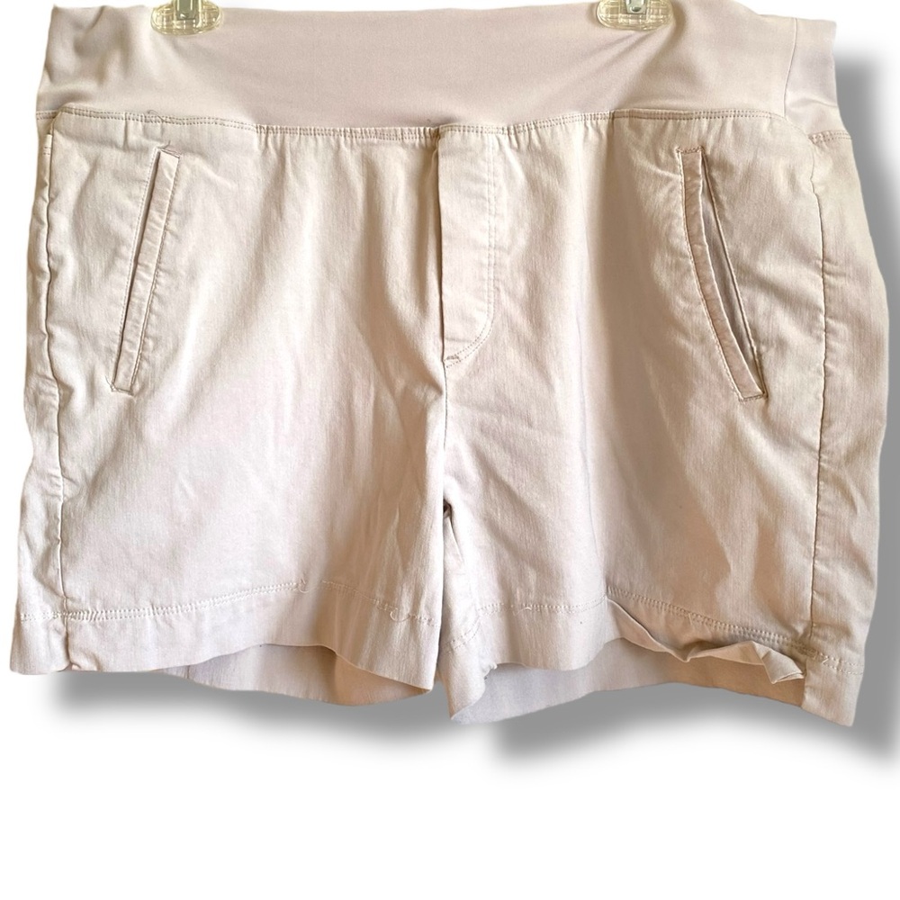 Swiss Alps Elastic Waistband Cream Stretch Shorts Zip Pockets XL 4.5" inseam
